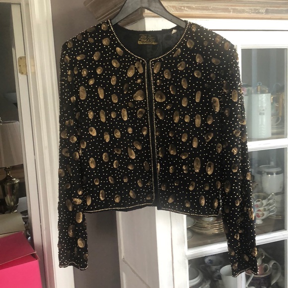 elies allure Jackets & Blazers - ELIE’S ALLURE 100% Silk Black Gold Jacket, M
